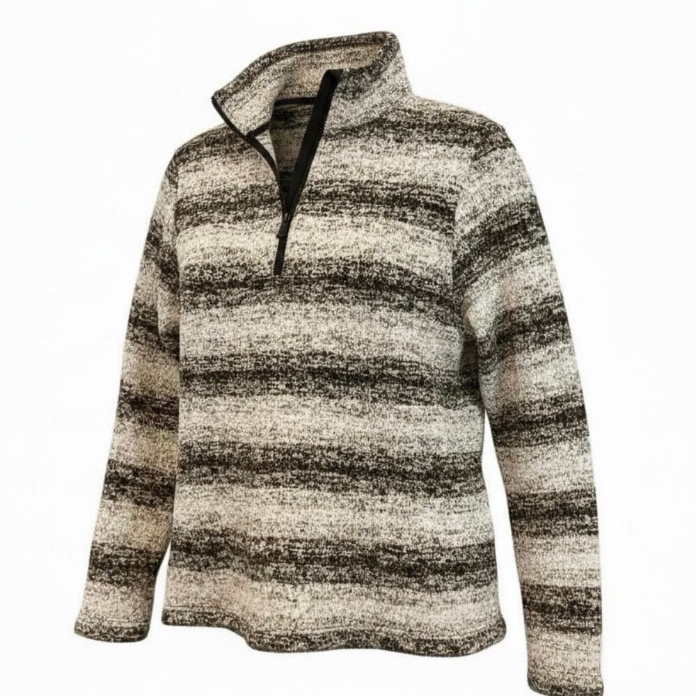 Lands End Sweater 1/4 Zip Gray Black Heathered Fleece Knit Pullover Women Size M